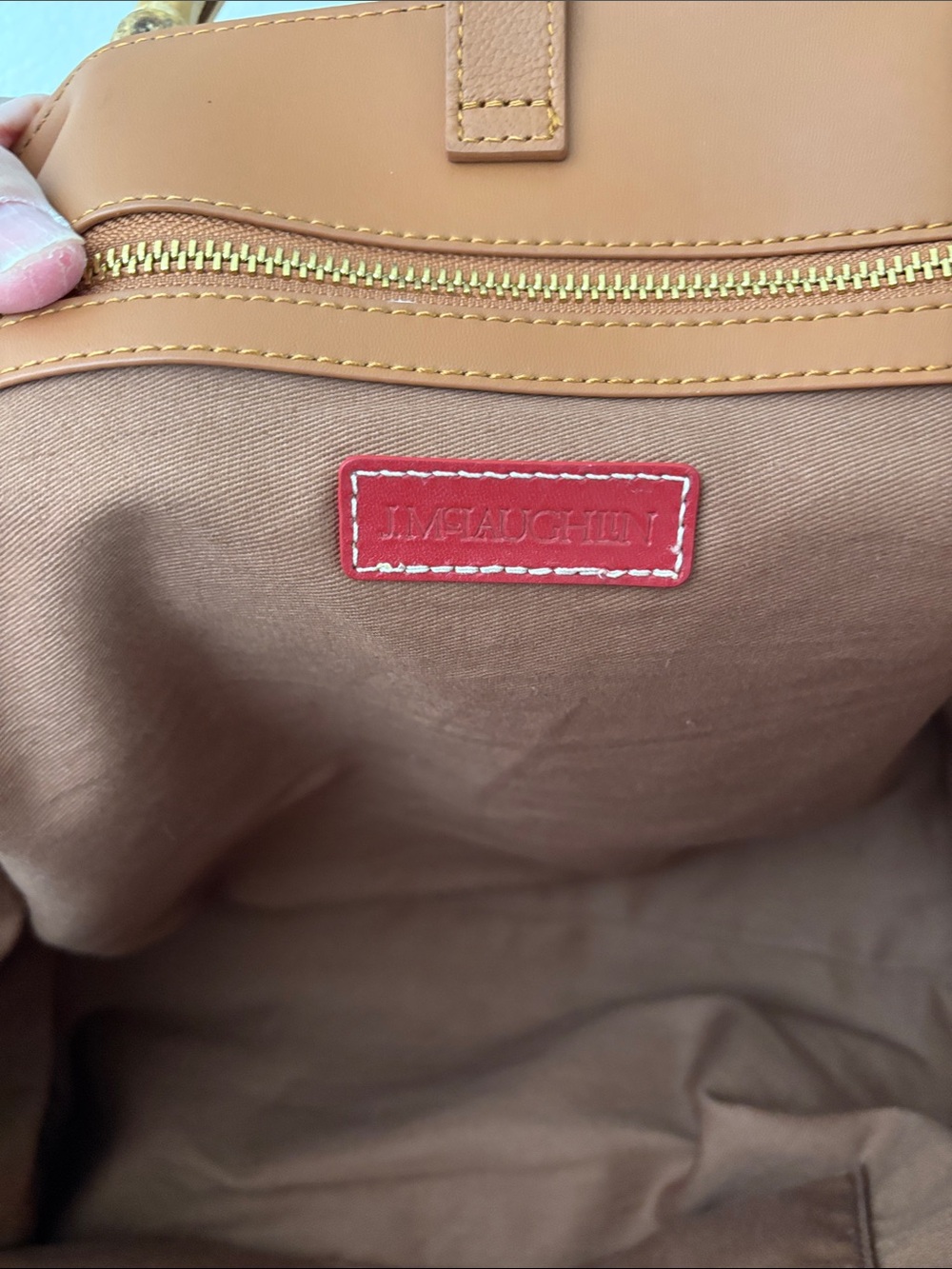 J. McLaughlin Bamboo-Handle Shoulder Chestnut Brown Tote Bag-Gorgeous! - Picture 11 of 13
